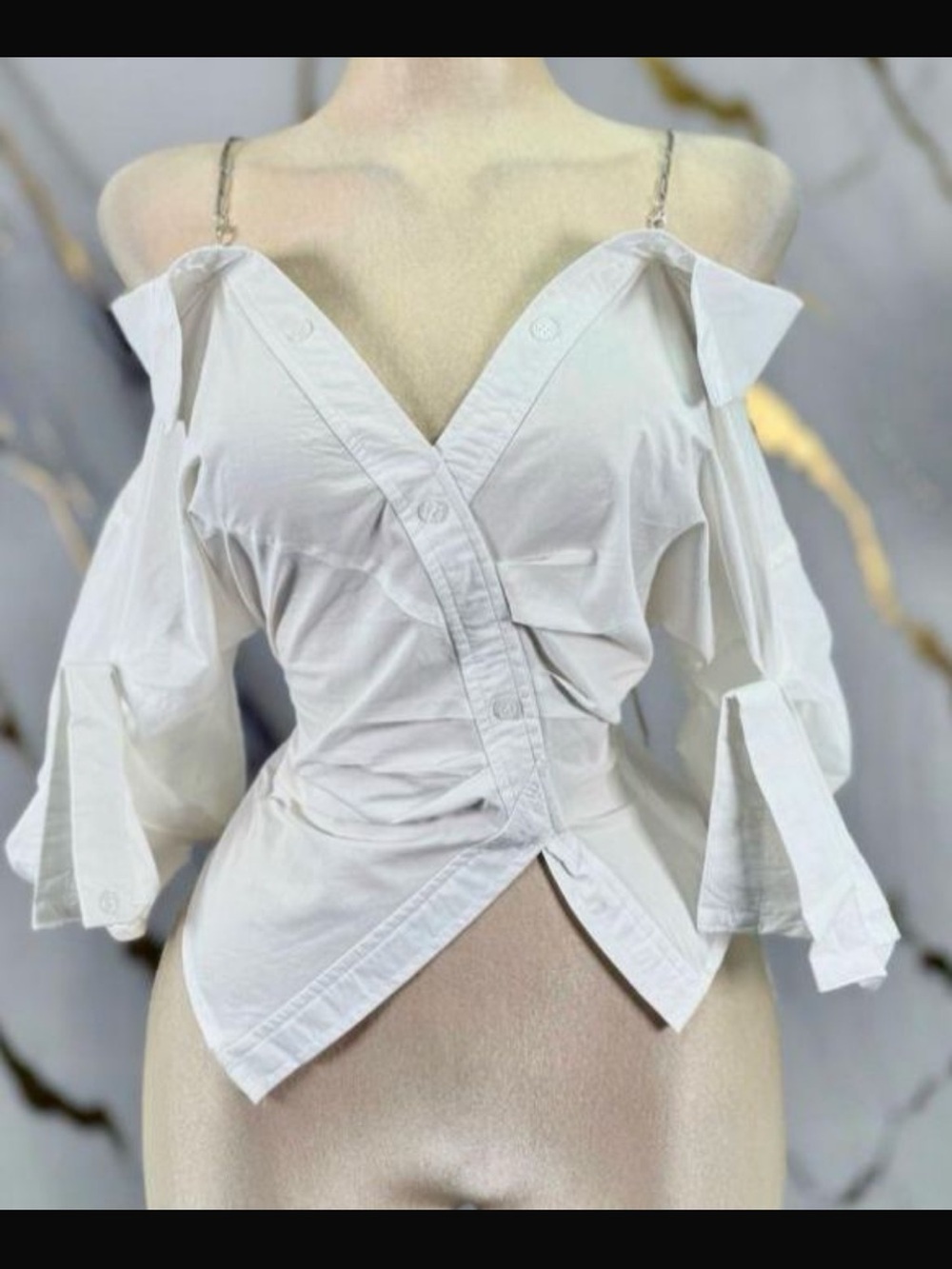 Off-Shoulder White Women’s Wrap Blouse